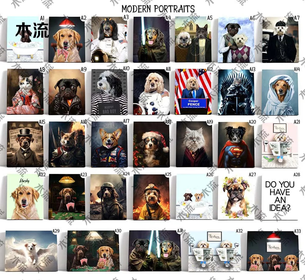 Custom 1/2/3 Pets Dogs Cats Portrait Posters Wall Pictures For Living Room Decor Home Decor Wall Art Canvas Painting Unframed