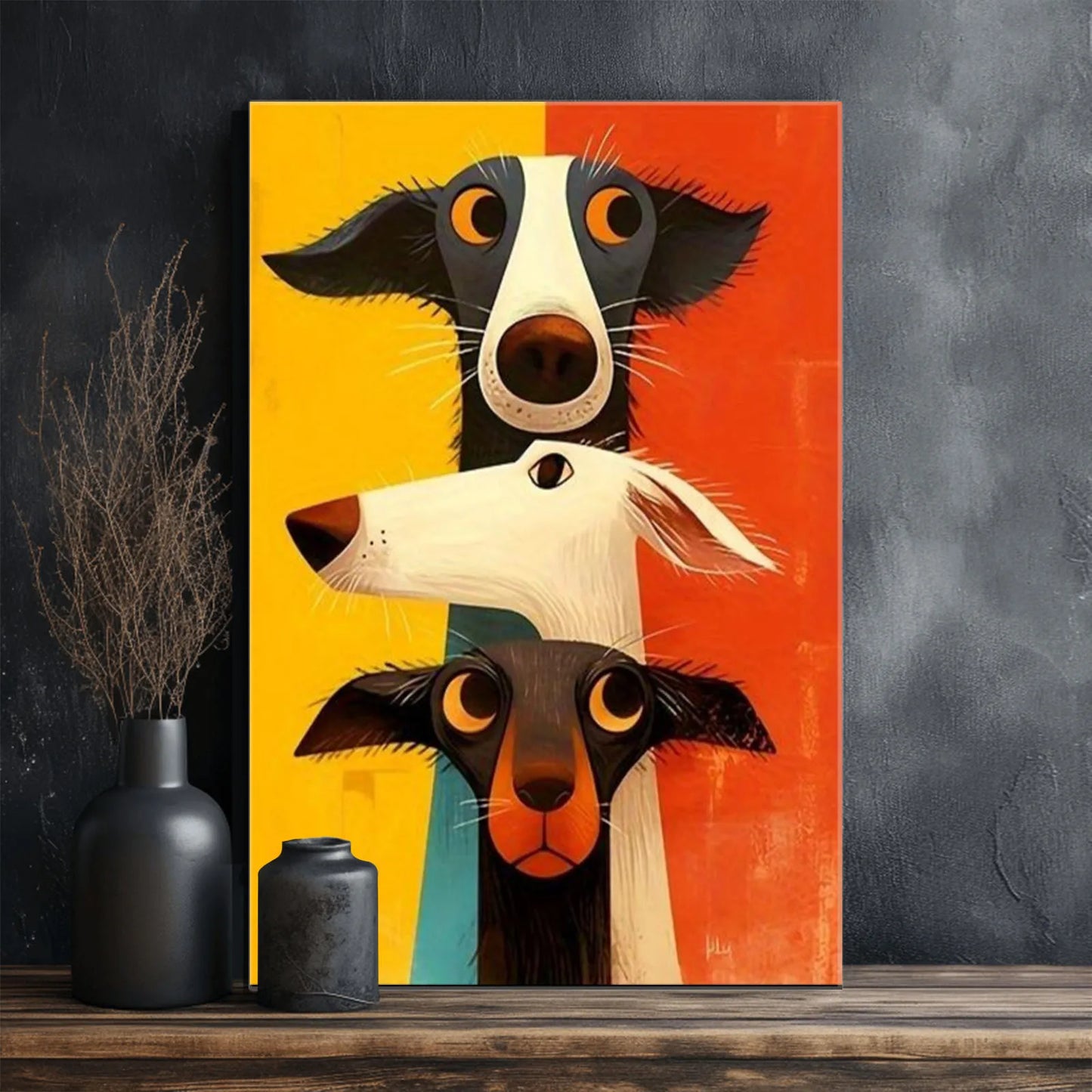 Three Fantasy Dog Poster Prints Modern Abstract Animal Canvas Painting Cartoon Wall Art Picture for Living Room Home Decor Gift