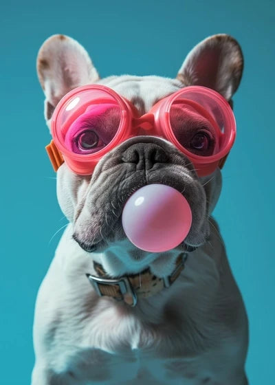 Animals Funny Prints Dog Colorful Bubblegum Sunglasses Poster Samoyed French Bulldog Canvas Painting Wall Art Picture Home Decor