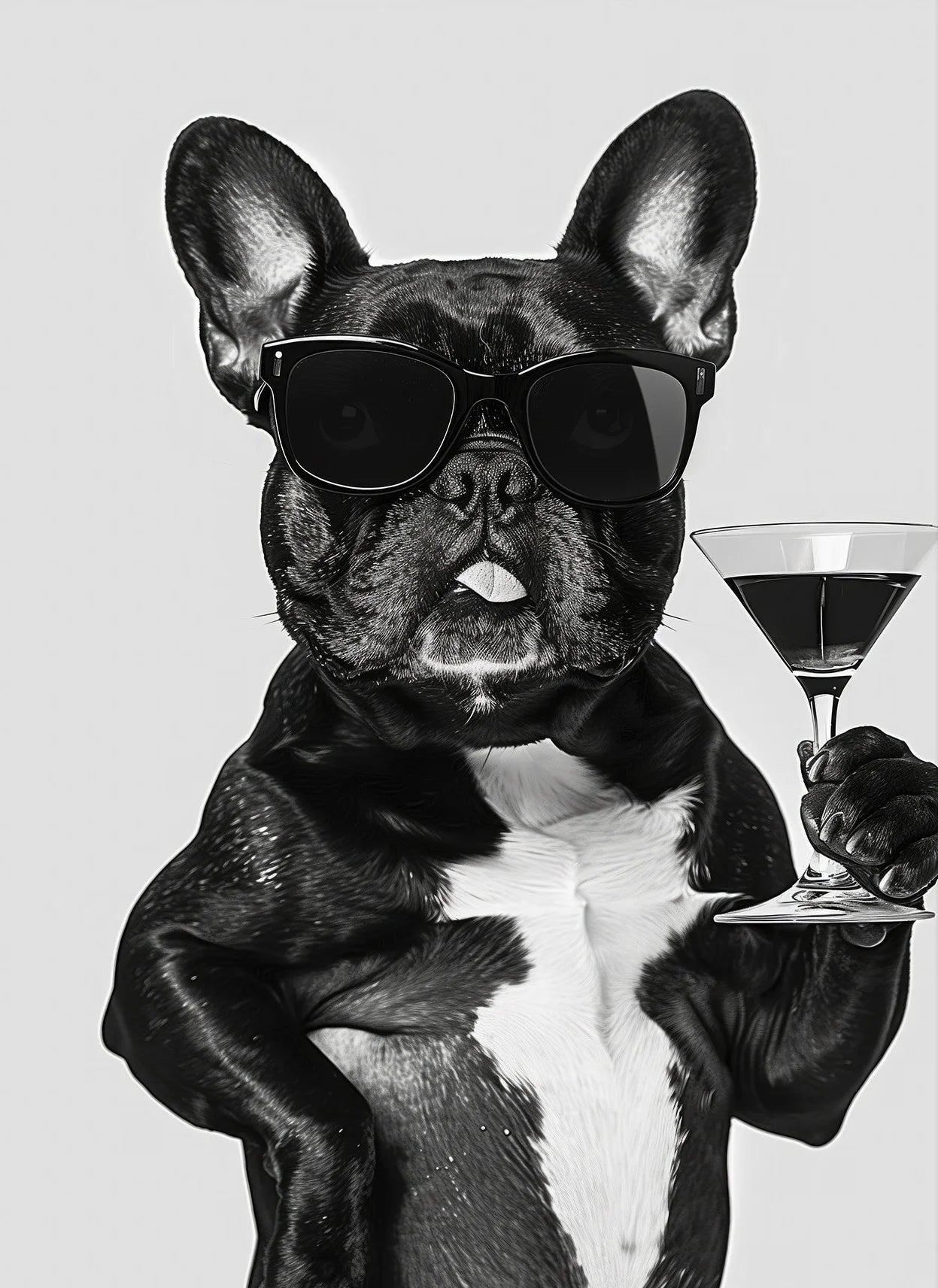 Black and White Funny Animal Poster Drinking Dog and Wine Glasses Canvas Painting Pet Wall Art Kitchen Room Home Decor Mural