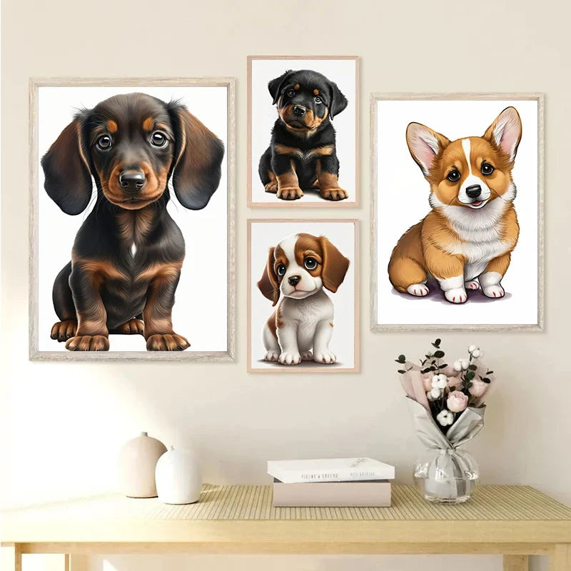 Cute Baby Pet Portrait Canvas Poster Bulldog Schnauzer Chihuahua Painting Animal Dog Art Print Wall Pictures Living Room Decor