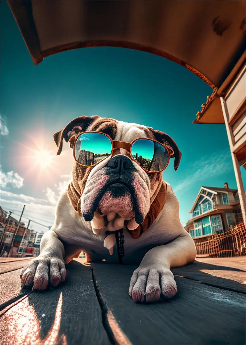 Dog Wearing Sunglasses Poster and Picture Beach Sun Cozy Wall Art Canvas Painting Bulldog KoKi Golden Retriever Print Home Decor
