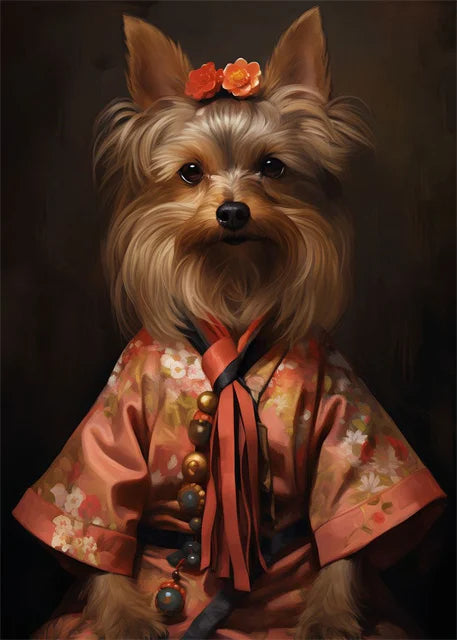 Animal Dog Portrait Art Canvas Painting Dog Dressed King Funny Posters and Prints Wall Art Pictures for Home Living Room Decor