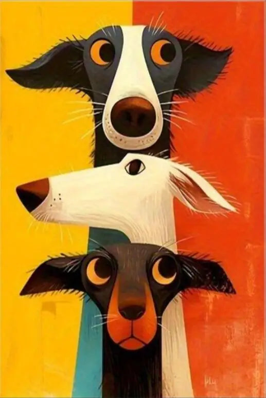 Three Fantasy Dog Poster Prints Modern Abstract Animal Canvas Painting Cartoon Wall Art Picture for Living Room Home Decor Gift