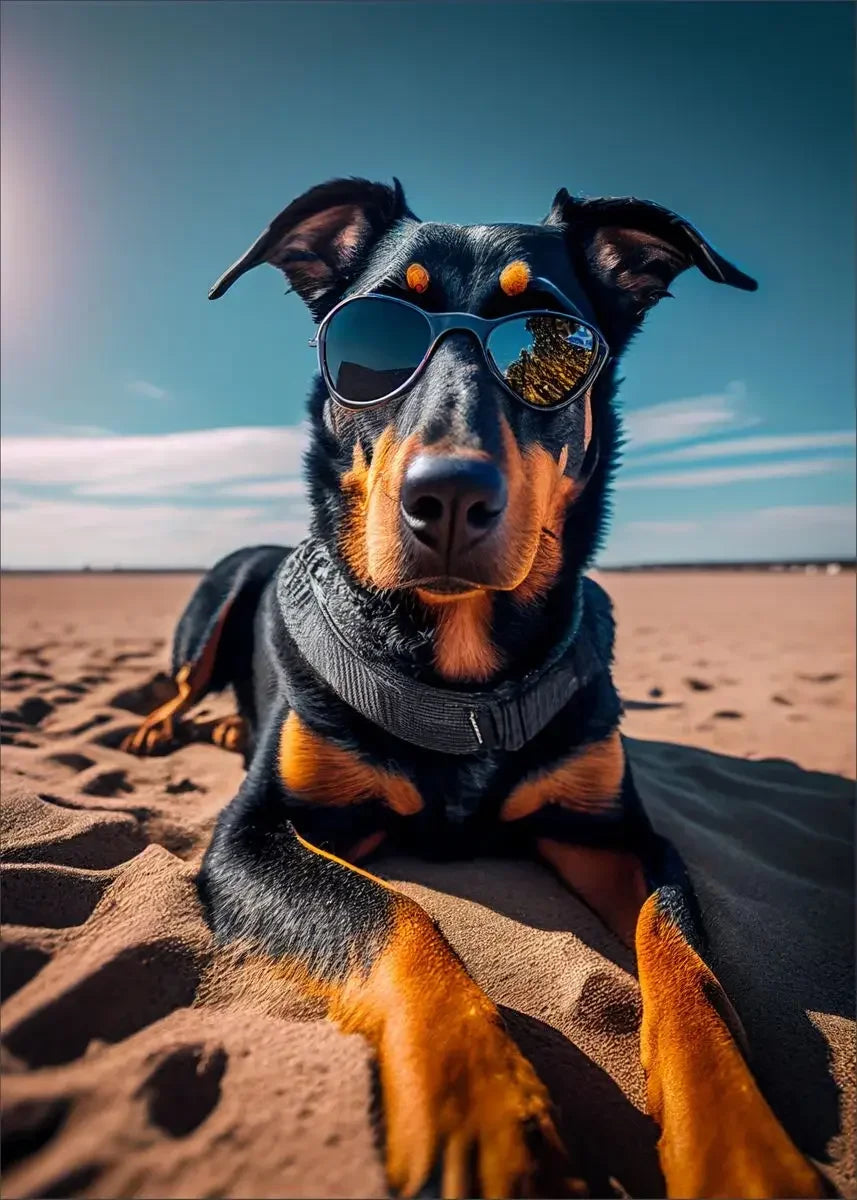 Dog Wearing Sunglasses Poster and Picture Beach Sun Cozy Wall Art Canvas Painting Bulldog KoKi Golden Retriever Print Home Decor