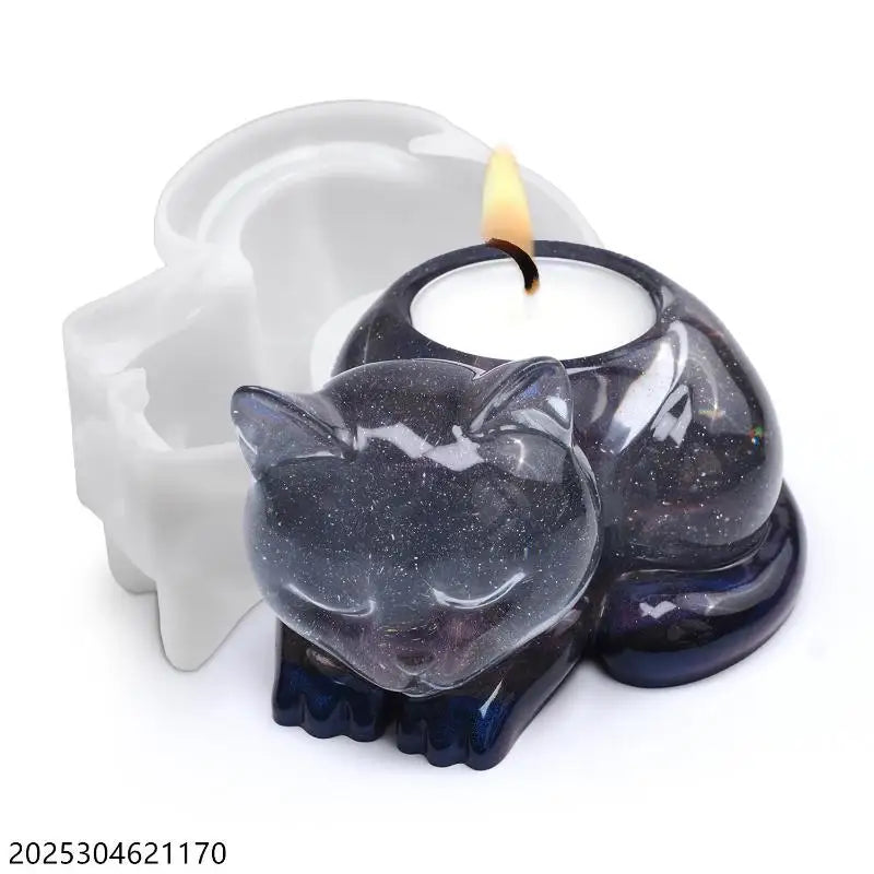 Sleeping Cat Memorial Silicone Mold For Resin Cat Candle Holder Animal Keepsake Sympathy Gift