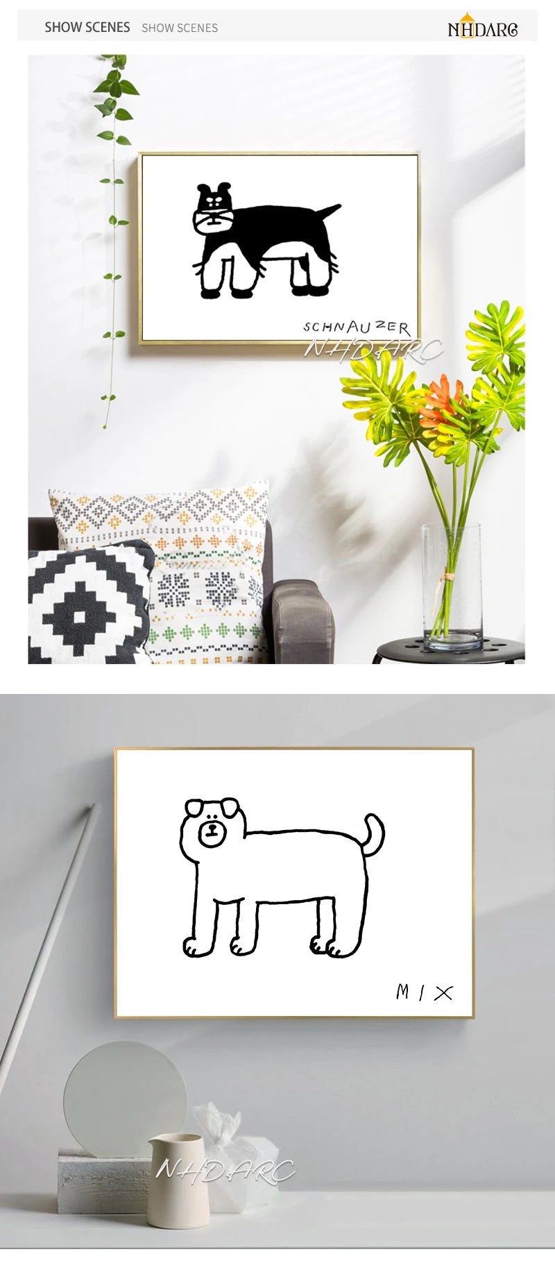 Wall Art Canvas Print Painting Poster Picture Black White Cute Animal Puppy Dog Modern Nordic Korean Living Room Home Decor