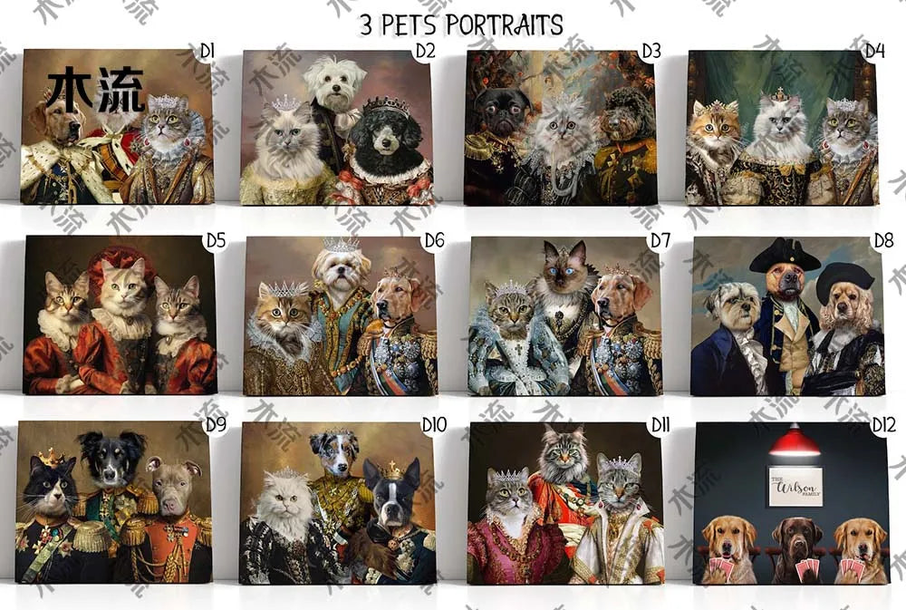 Custom 1/2/3 Pets Dogs Cats Portrait Posters Wall Pictures For Living Room Decor Home Decor Wall Art Canvas Painting Unframed
