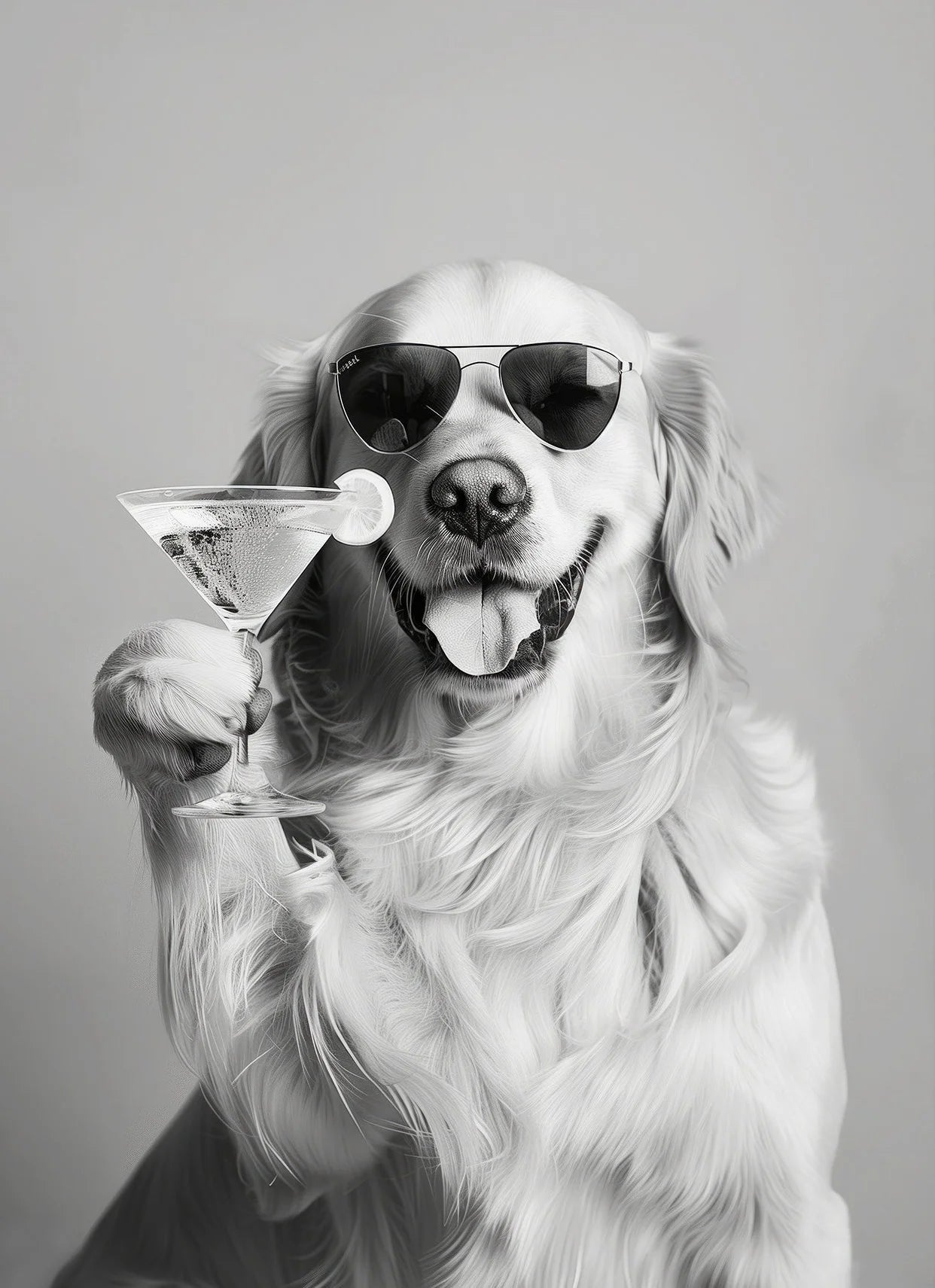 Black and White Funny Animal Poster Drinking Dog and Wine Glasses Canvas Painting Pet Wall Art Kitchen Room Home Decor Mural
