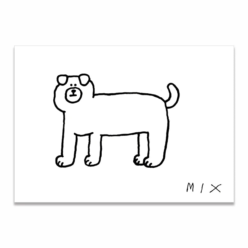 Wall Art Canvas Print Painting Poster Picture Black White Cute Animal Puppy Dog Modern Nordic Korean Living Room Home Decor