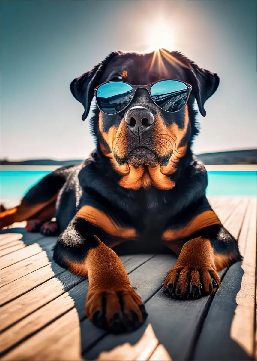 Dog Wearing Sunglasses Poster and Picture Beach Sun Cozy Wall Art Canvas Painting Bulldog KoKi Golden Retriever Print Home Decor