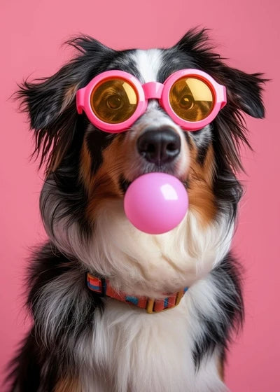 Animals Funny Prints Dog Colorful Bubblegum Sunglasses Poster Samoyed French Bulldog Canvas Painting Wall Art Picture Home Decor