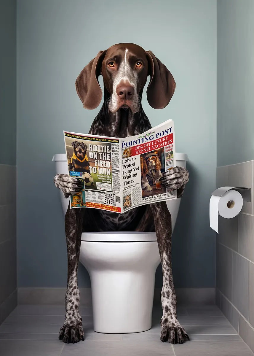 Funny Bathroom Poster Dog Reading Newspaper On Toilet Prints Pet Owner Gift Canvas Painting Wall Art Picture Home Bathroom Decor