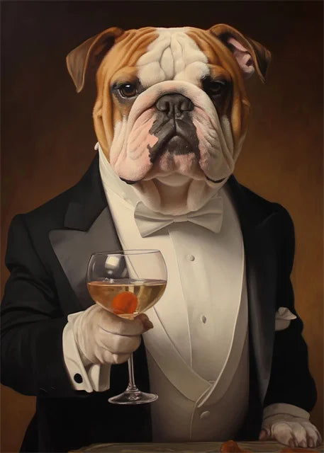 Animal Dog Portrait Art Canvas Painting Dog Dressed King Funny Posters and Prints Wall Art Pictures for Home Living Room Decor