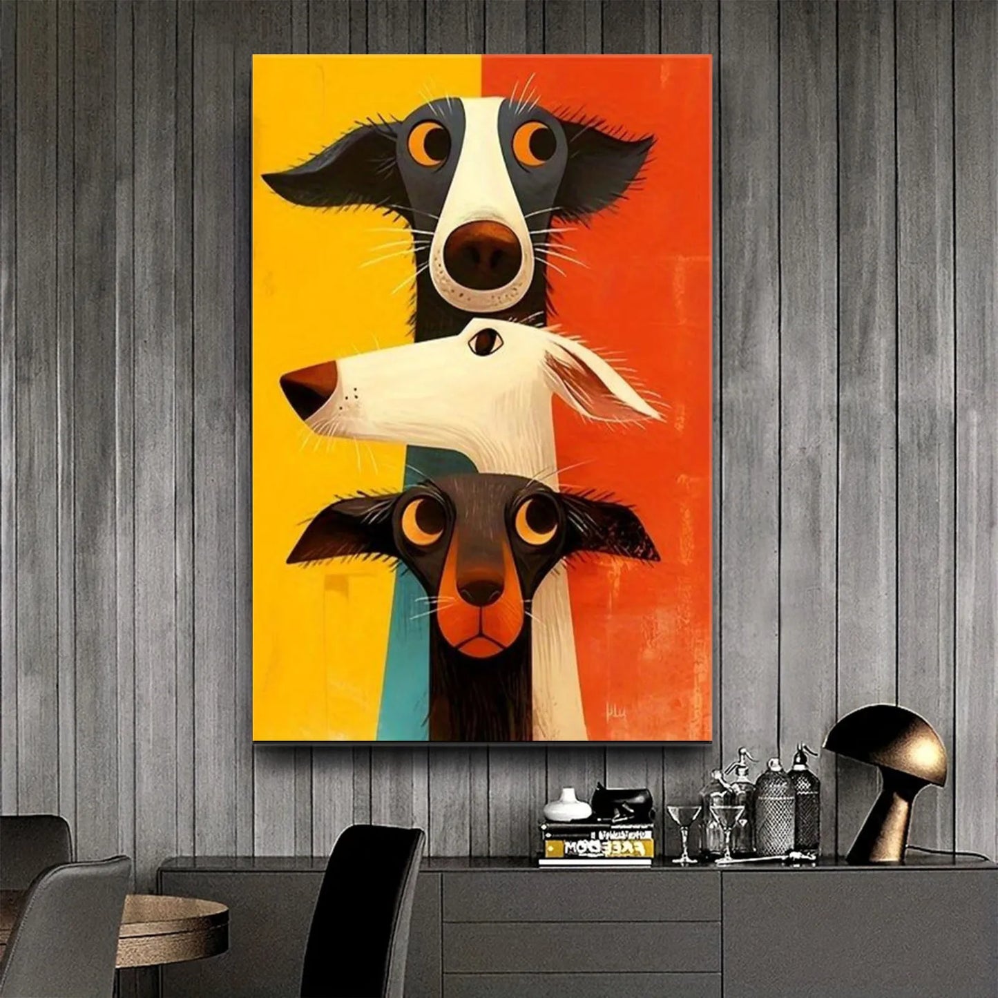 Three Fantasy Dog Poster Prints Modern Abstract Animal Canvas Painting Cartoon Wall Art Picture for Living Room Home Decor Gift