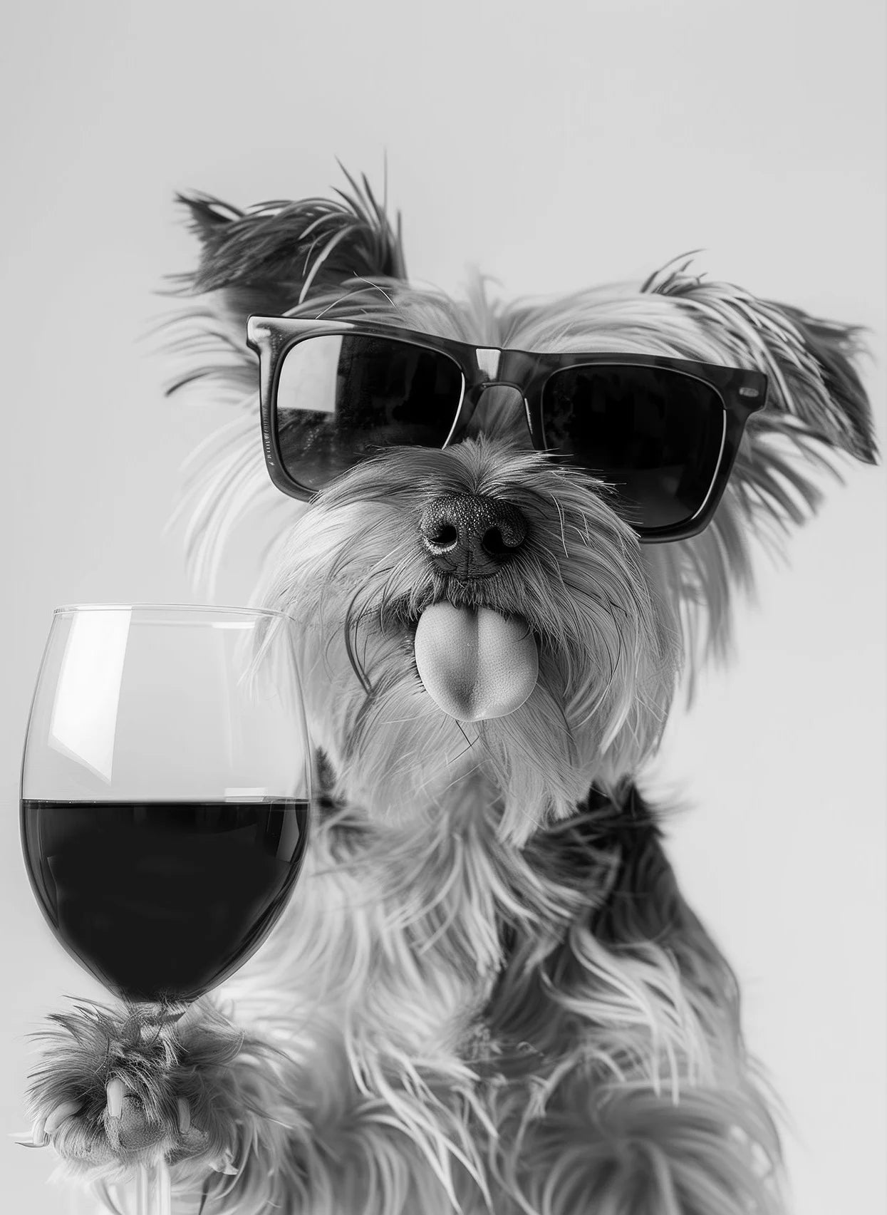 Black and White Funny Animal Poster Drinking Dog and Wine Glasses Canvas Painting Pet Wall Art Kitchen Room Home Decor Mural