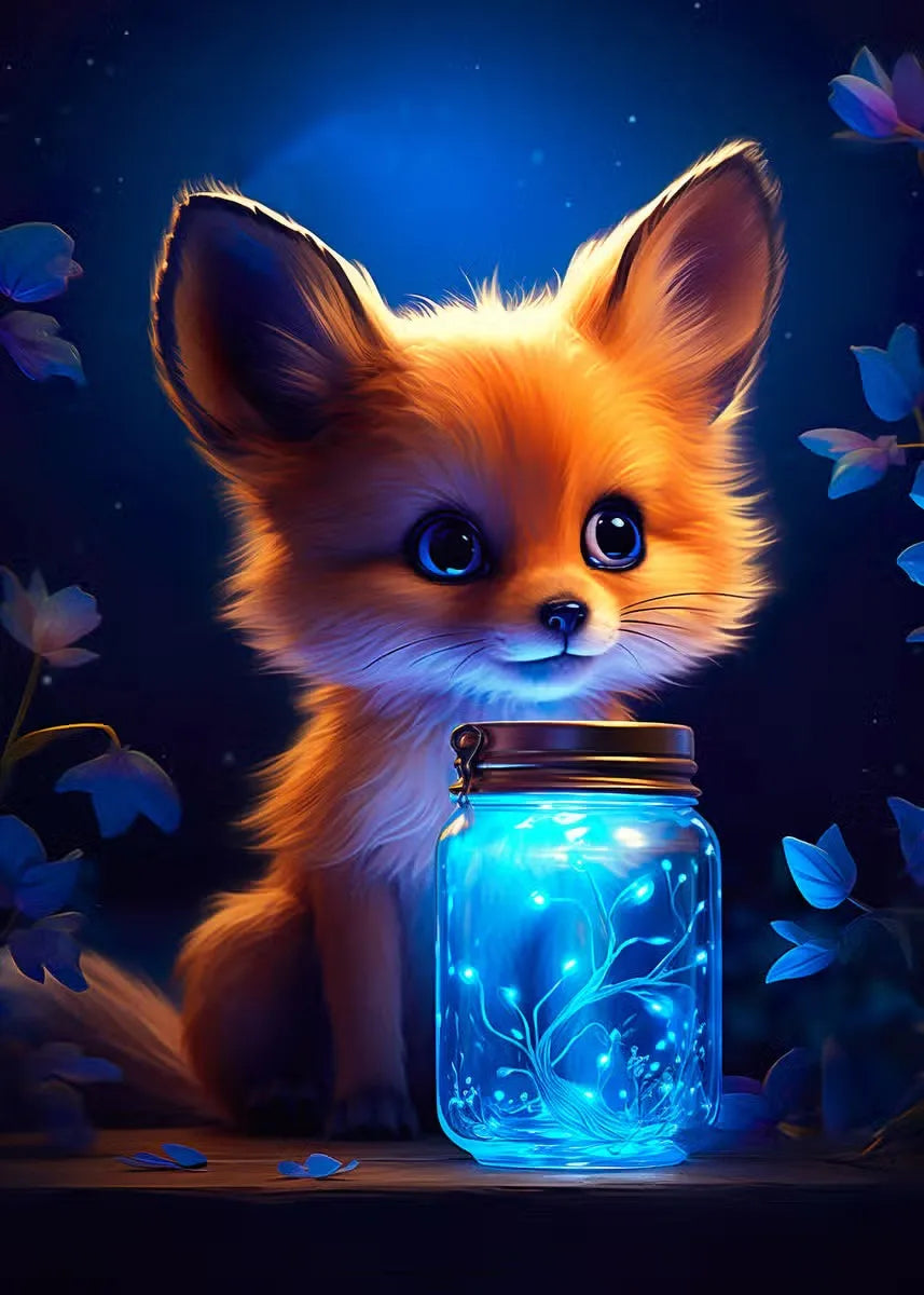 Cute Animal Poster Blue Fluorescence Butterfly Lion Dog Monkey Tiger Prints Canvas Painting Wall Art Picture Kids Room Decor