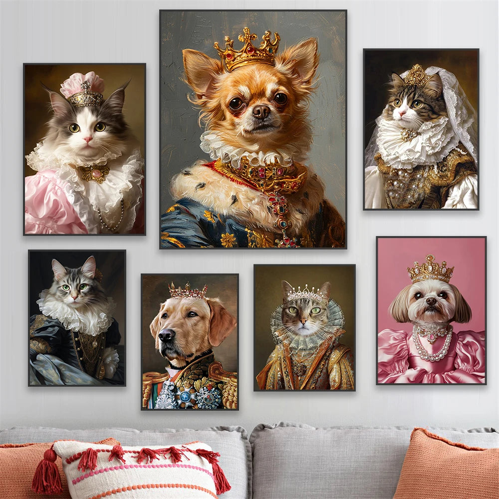 Custom Royal Pet Portrait Poster Personalized Renaissance Dog From Photo Prints Canvas Painting Prints  Gift for Cat Room Decor