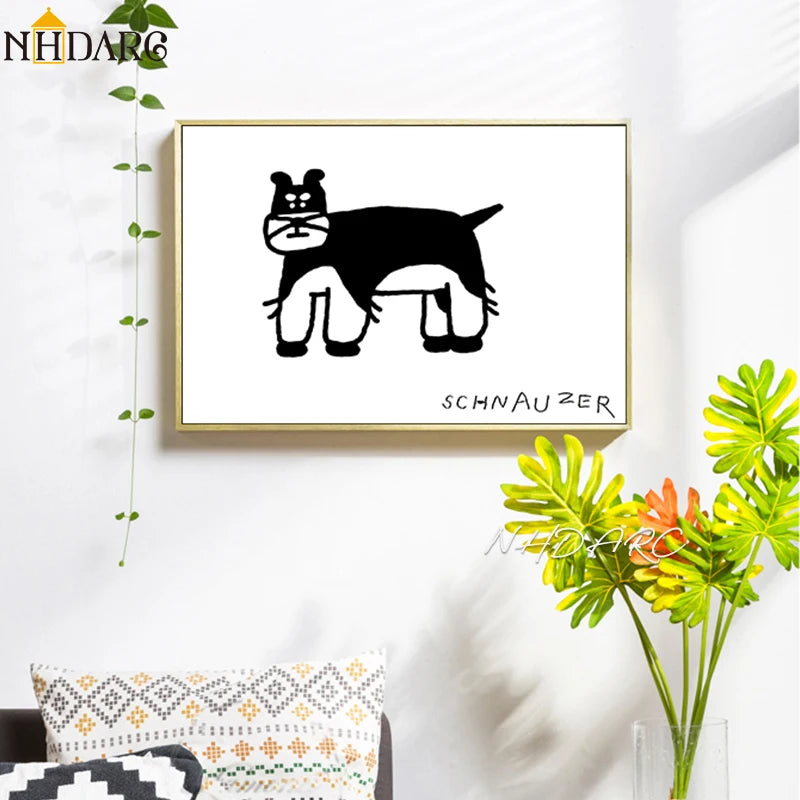 Wall Art Canvas Print Painting Poster Picture Black White Cute Animal Puppy Dog Modern Nordic Korean Living Room Home Decor