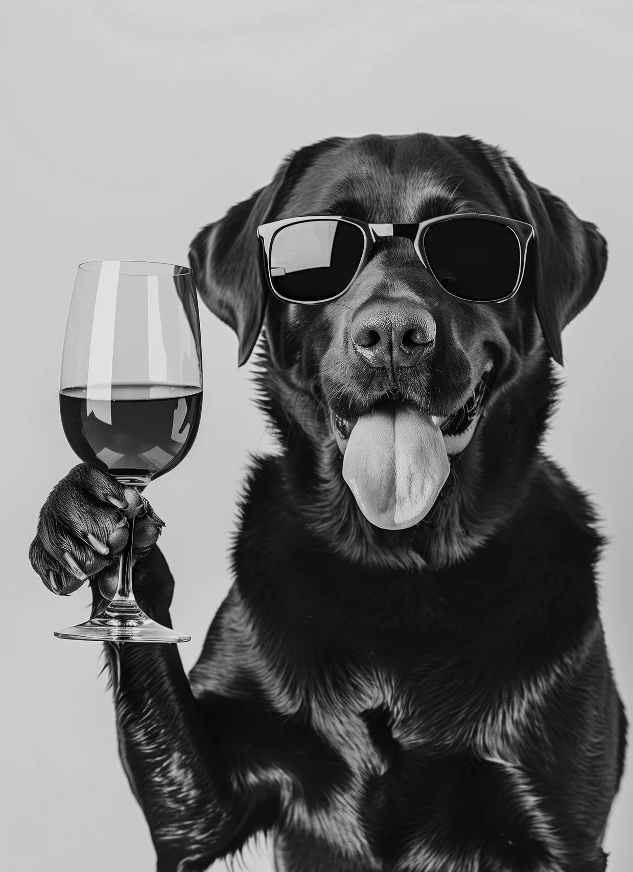 Black and White Funny Animal Poster Drinking Dog and Wine Glasses Canvas Painting Pet Wall Art Kitchen Room Home Decor Mural
