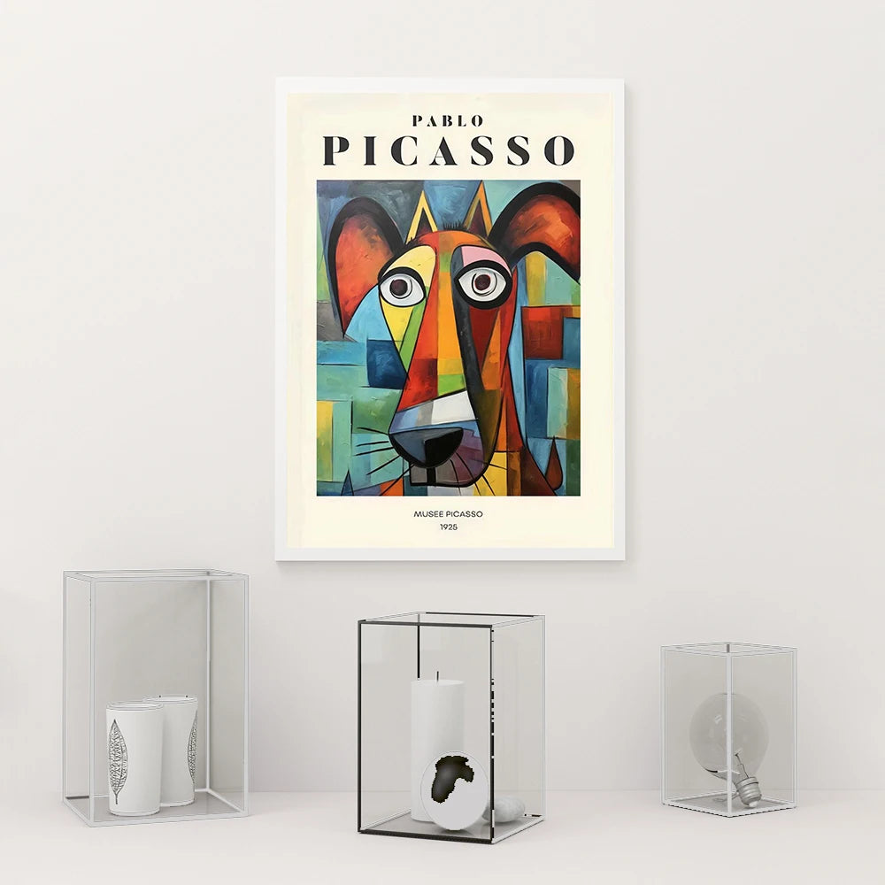 Picasso Exhibition Dog Poster Neutral Beige Vintage Minimalist Prints Canvas Painting Wall Art Pictures Home Room Modern Decor