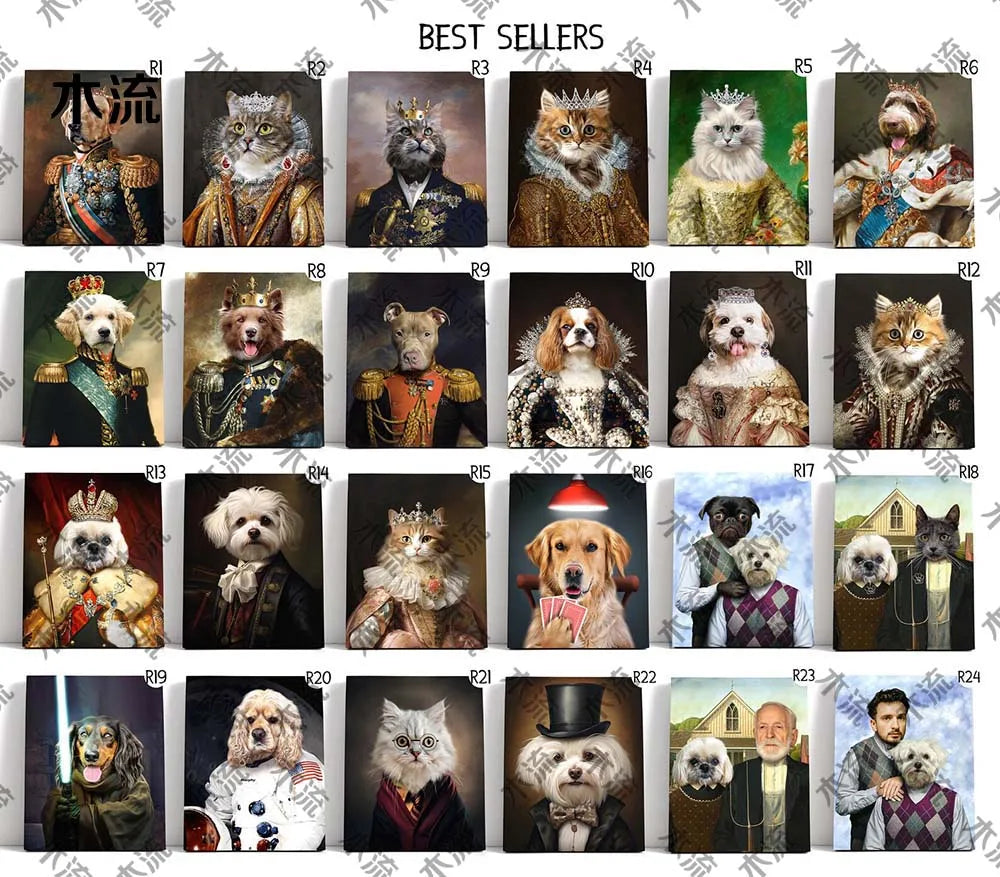 Custom 1/2/3 Pets Dogs Cats Portrait Posters Wall Pictures For Living Room Decor Home Decor Wall Art Canvas Painting Unframed