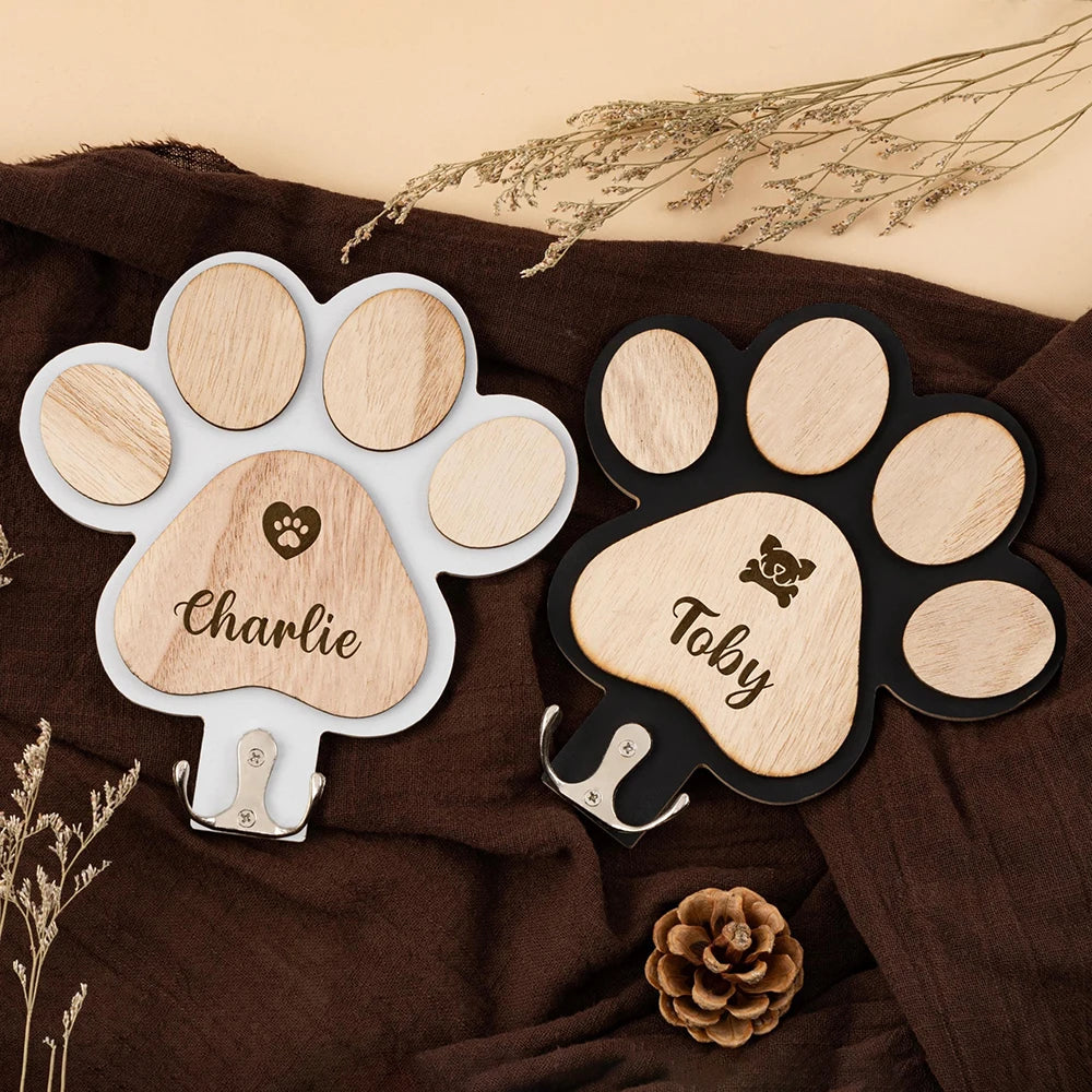 Personalized Wooden Dog Paw Wall Hook Custom Pet Leash Holder Collar Key Coat Rack Home Organization Decor Pet Memorial Gift