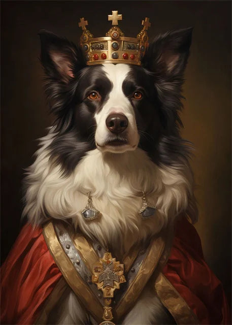 Animal Dog Portrait Art Canvas Painting Dog Dressed King Funny Posters and Prints Wall Art Pictures for Home Living Room Decor