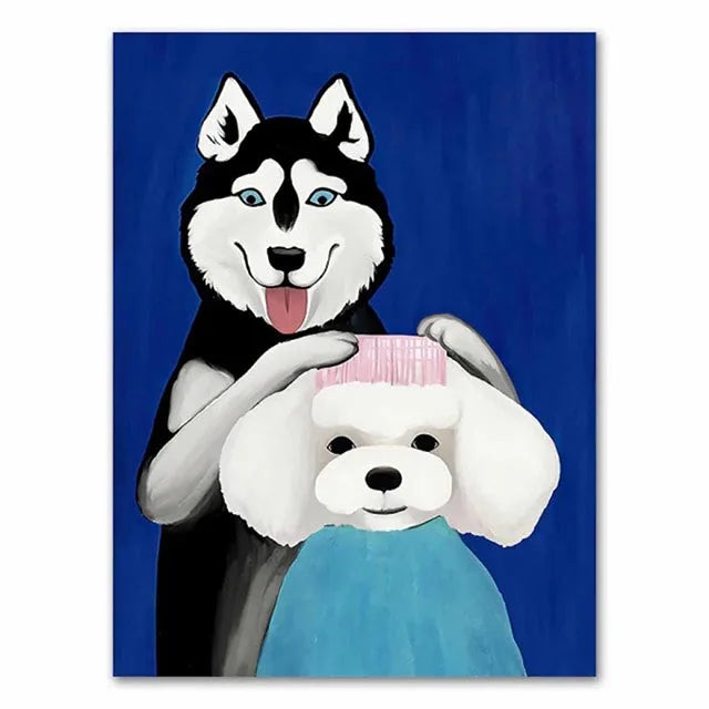 Funny Cartoon Animal Poster Modern Nordic Wall Art Dog Cat Beauty Salon Canvas Painting Cat Playing Guitar Print Home Room Decor