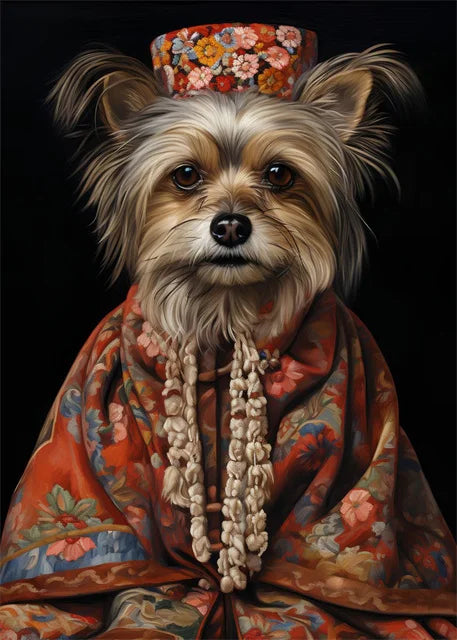 Animal Dog Portrait Art Canvas Painting Dog Dressed King Funny Posters and Prints Wall Art Pictures for Home Living Room Decor