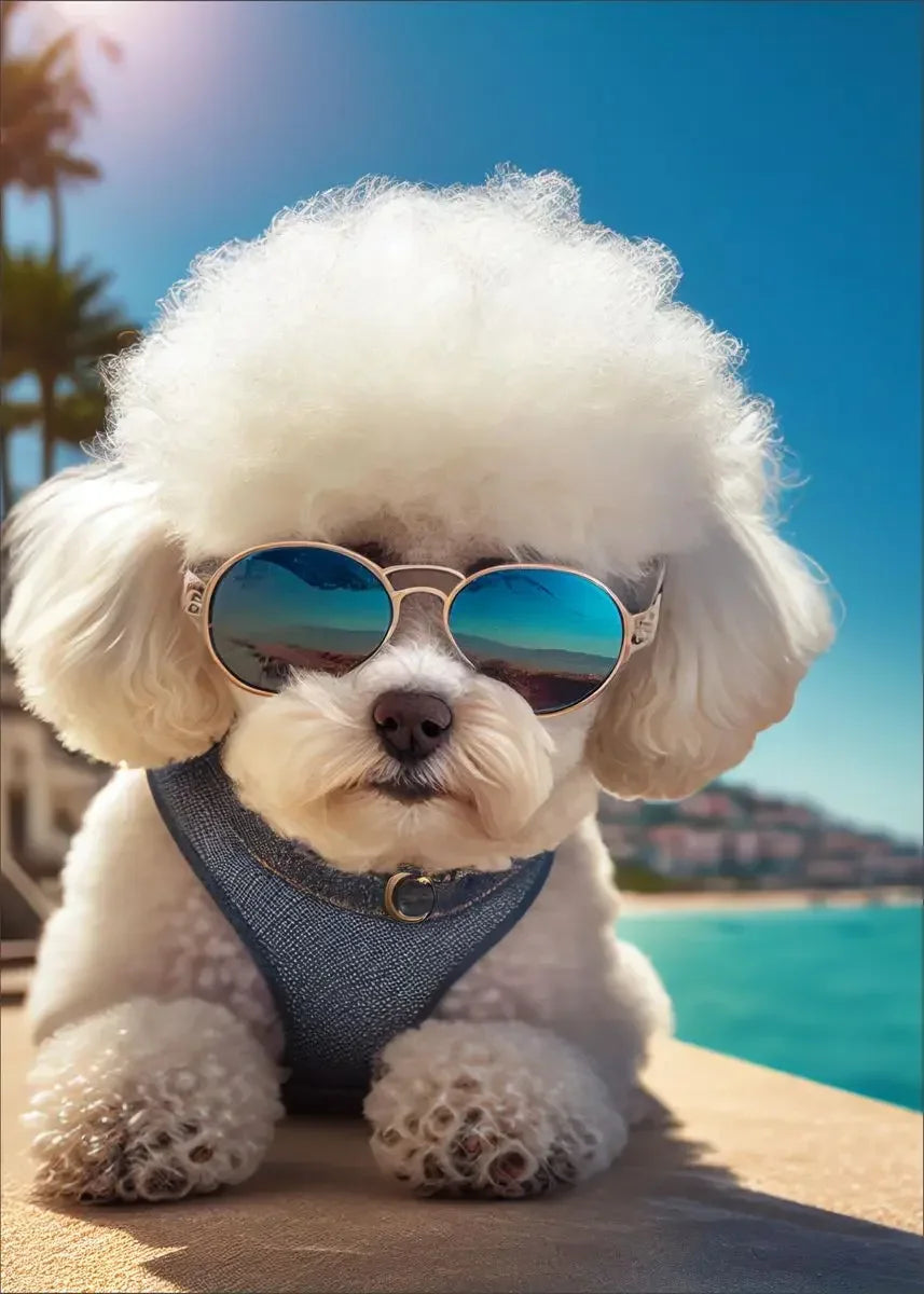 Dog Wearing Sunglasses Poster and Picture Beach Sun Cozy Wall Art Canvas Painting Bulldog KoKi Golden Retriever Print Home Decor