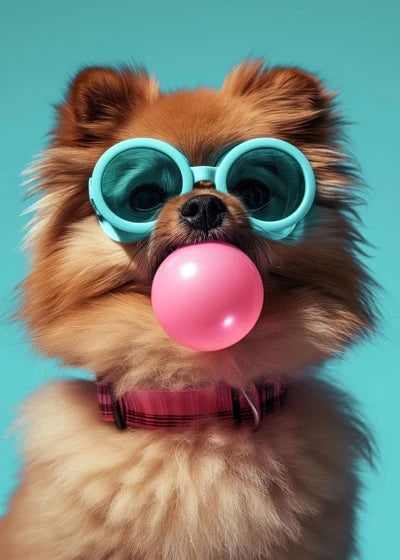Animals Funny Prints Dog Colorful Bubblegum Sunglasses Poster Samoyed French Bulldog Canvas Painting Wall Art Picture Home Decor