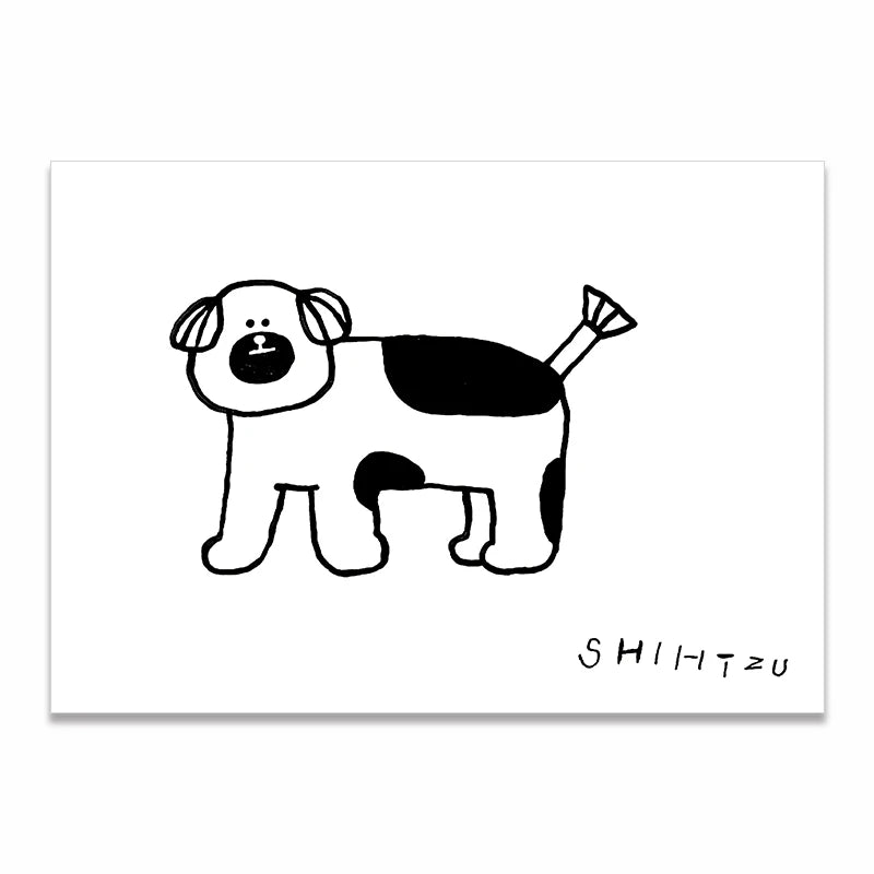 Wall Art Canvas Print Painting Poster Picture Black White Cute Animal Puppy Dog Modern Nordic Korean Living Room Home Decor