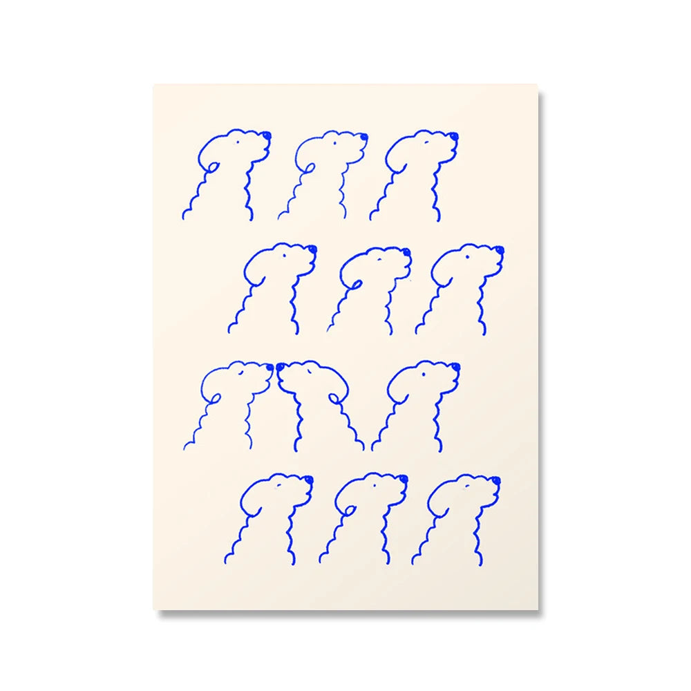 Cute Blue Line Dog Poster Abstract Pet Wall Picture Animals Canvas Painting Minimalist Art Print Modern Nursery Bedroom Decor