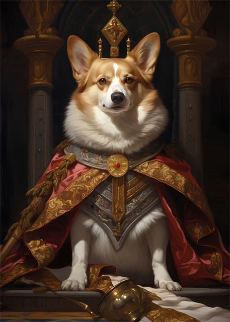 Animal Dog Portrait Art Canvas Painting Dog Dressed King Funny Posters and Prints Wall Art Pictures for Home Living Room Decor