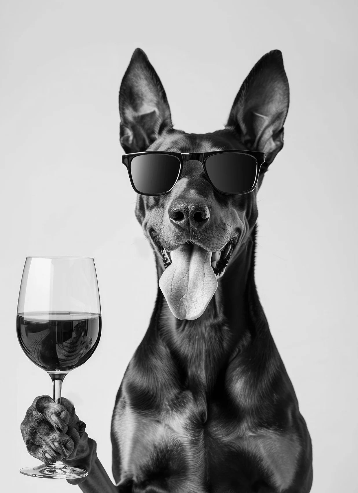 Black and White Funny Animal Poster Drinking Dog and Wine Glasses Canvas Painting Pet Wall Art Kitchen Room Home Decor Mural