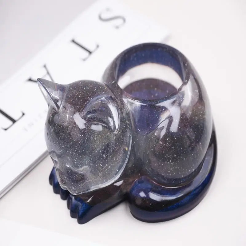 Sleeping Cat Memorial Silicone Mold For Resin Cat Candle Holder Animal Keepsake Sympathy Gift