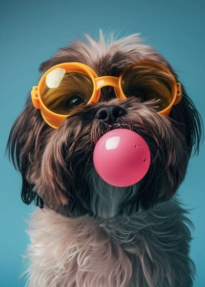 Animals Funny Prints Dog Colorful Bubblegum Sunglasses Poster Samoyed French Bulldog Canvas Painting Wall Art Picture Home Decor