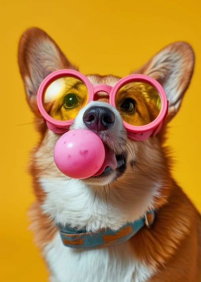 Animals Funny Prints Dog Colorful Bubblegum Sunglasses Poster Samoyed French Bulldog Canvas Painting Wall Art Picture Home Decor