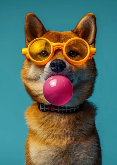 Animals Funny Prints Dog Colorful Bubblegum Sunglasses Poster Samoyed French Bulldog Canvas Painting Wall Art Picture Home Decor