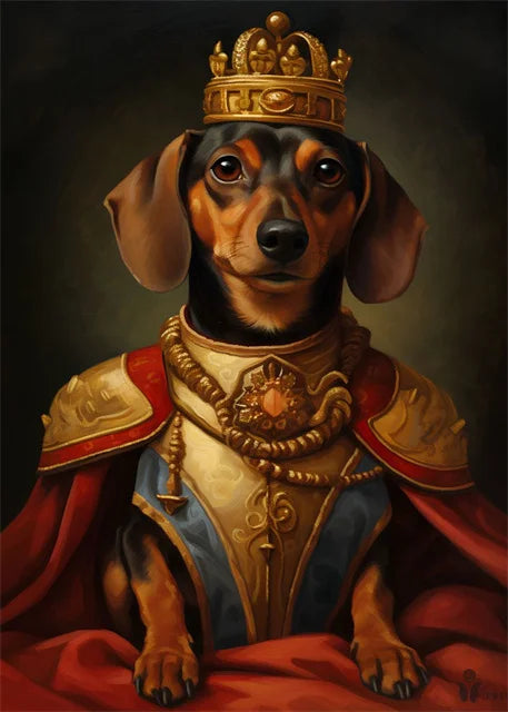 Animal Dog Portrait Art Canvas Painting Dog Dressed King Funny Posters and Prints Wall Art Pictures for Home Living Room Decor