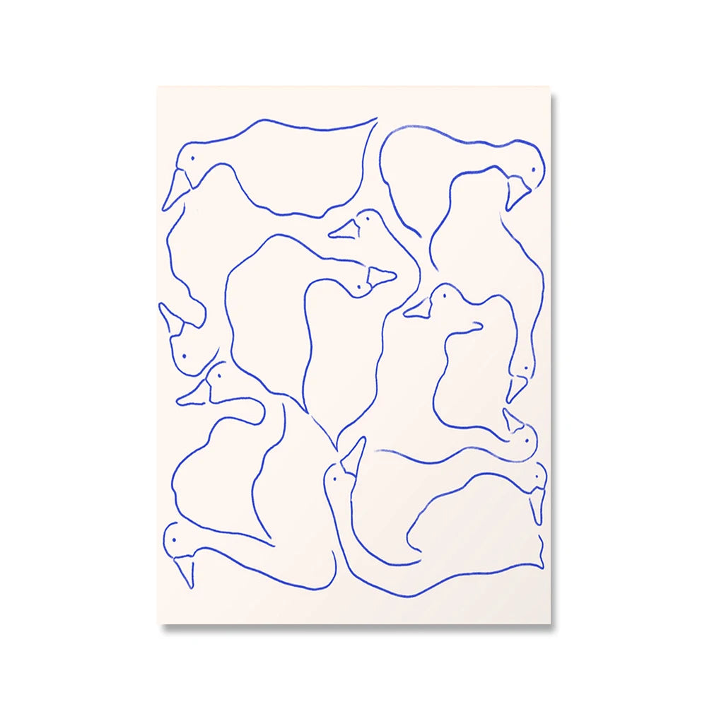 Cute Blue Line Dog Poster Abstract Pet Wall Picture Animals Canvas Painting Minimalist Art Print Modern Nursery Bedroom Decor