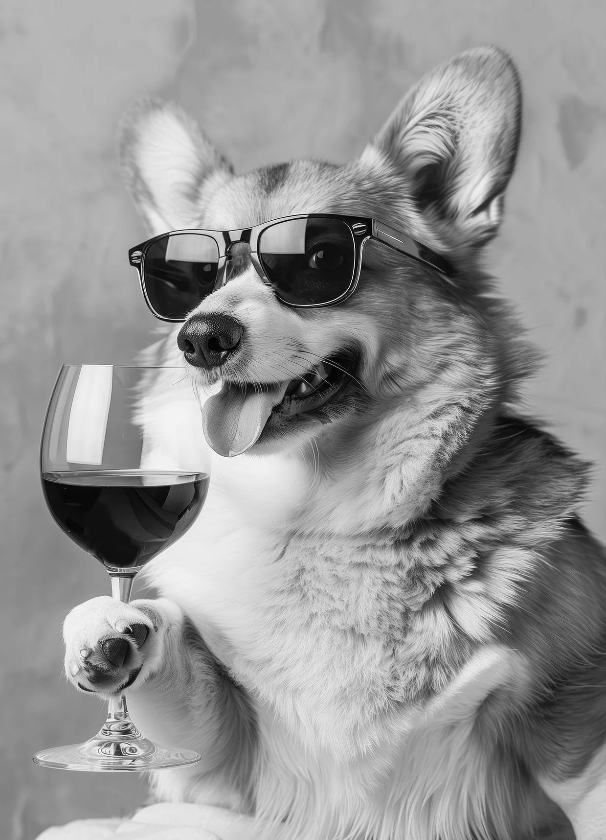 Black and White Funny Animal Poster Drinking Dog and Wine Glasses Canvas Painting Pet Wall Art Kitchen Room Home Decor Mural
