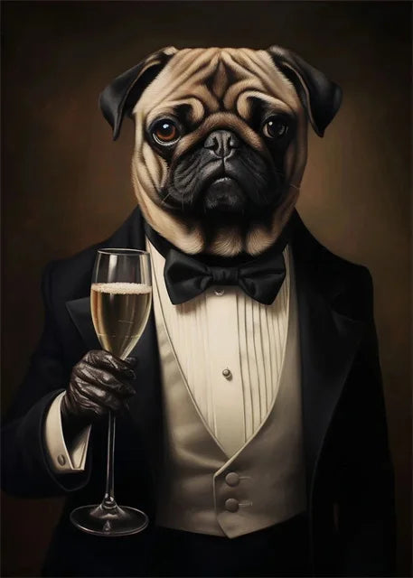 Animal Dog Portrait Art Canvas Painting Dog Dressed King Funny Posters and Prints Wall Art Pictures for Home Living Room Decor