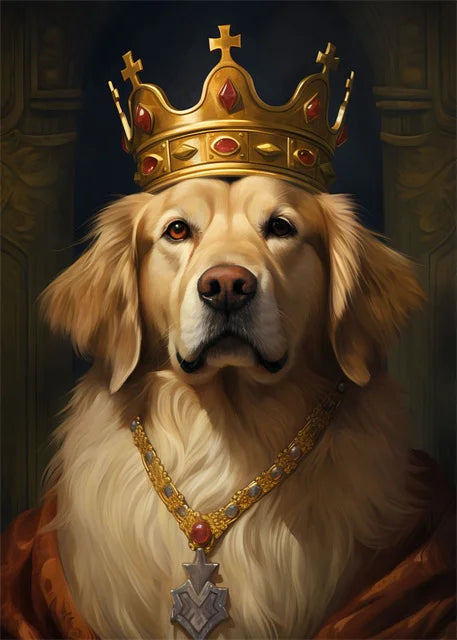 Animal Dog Portrait Art Canvas Painting Dog Dressed King Funny Posters and Prints Wall Art Pictures for Home Living Room Decor