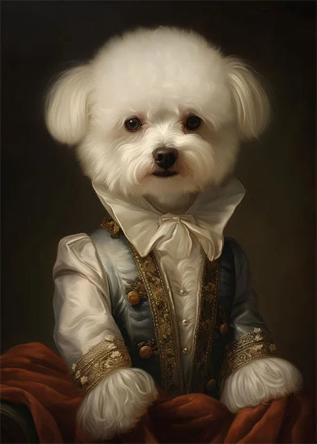 Animal Dog Portrait Art Canvas Painting Dog Dressed King Funny Posters and Prints Wall Art Pictures for Home Living Room Decor