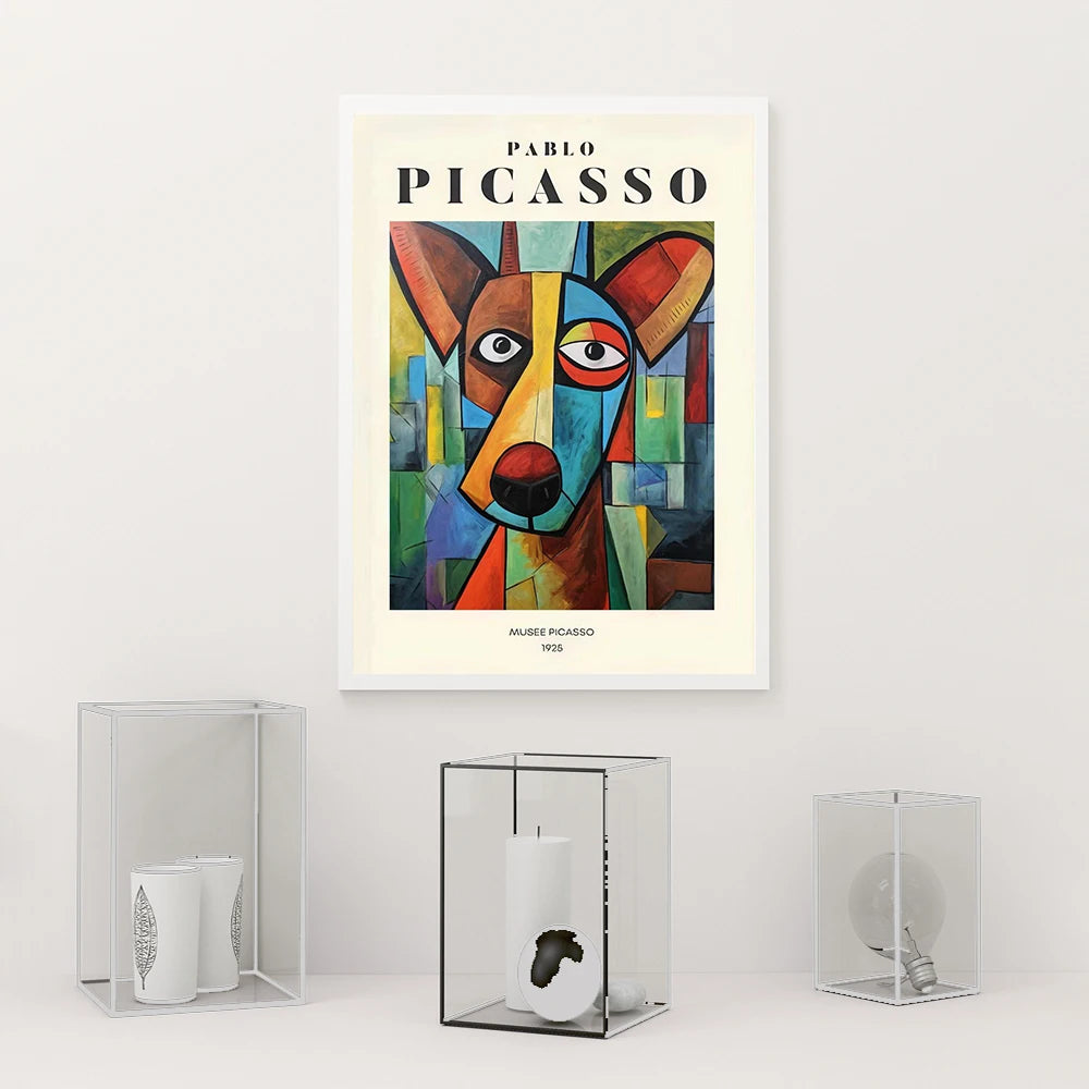 Picasso Exhibition Dog Poster Neutral Beige Vintage Minimalist Prints Canvas Painting Wall Art Pictures Home Room Modern Decor