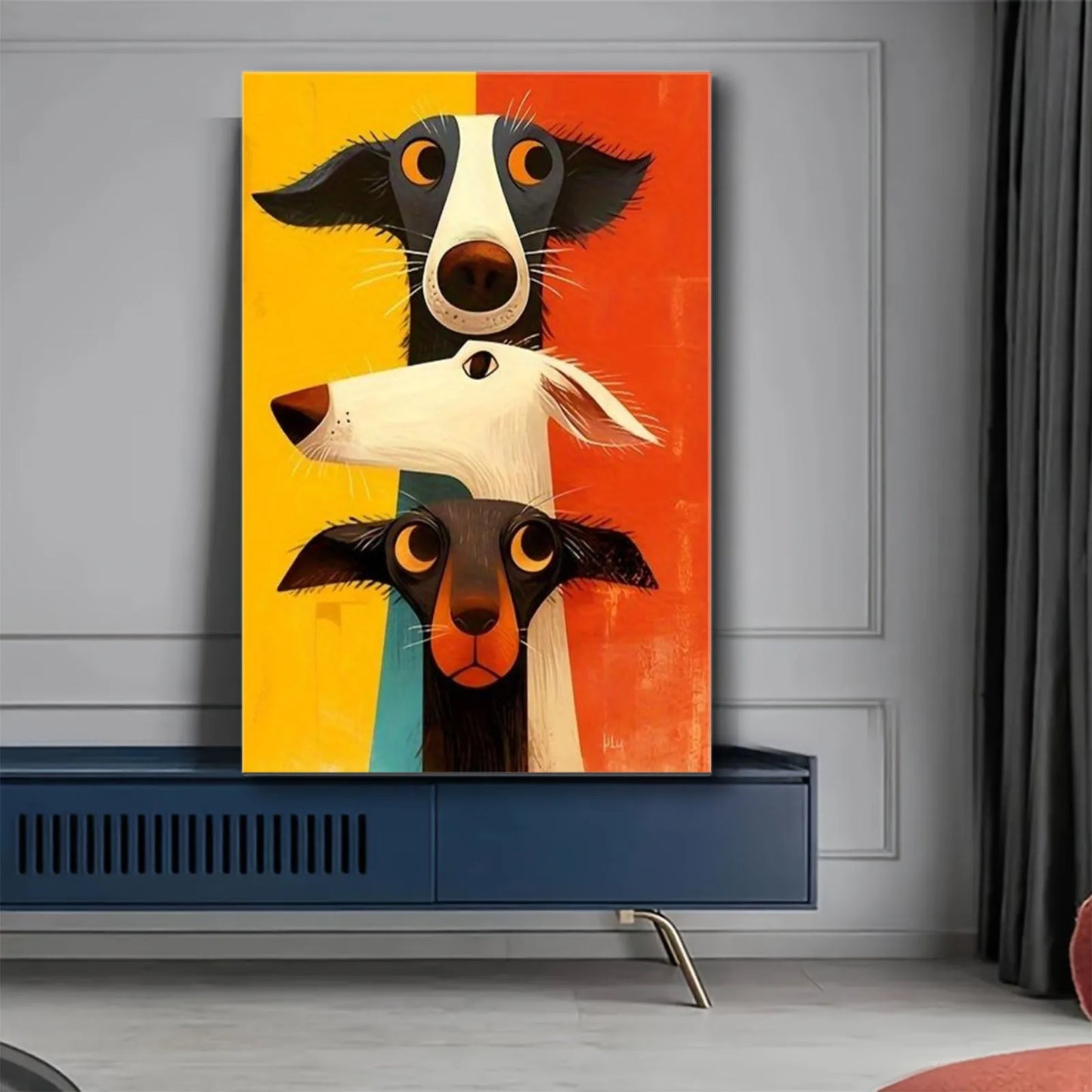 Three Fantasy Dog Poster Prints Modern Abstract Animal Canvas Painting Cartoon Wall Art Picture for Living Room Home Decor Gift
