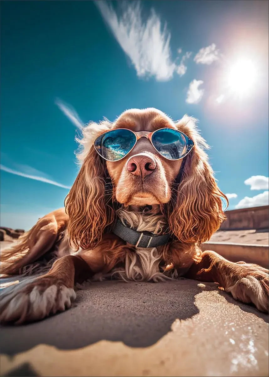 Dog Wearing Sunglasses Poster and Picture Beach Sun Cozy Wall Art Canvas Painting Bulldog KoKi Golden Retriever Print Home Decor