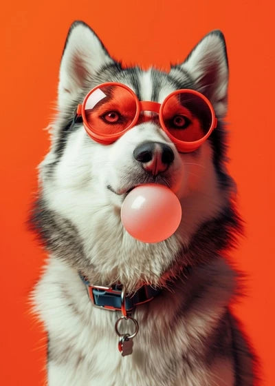 Animals Funny Prints Dog Colorful Bubblegum Sunglasses Poster Samoyed French Bulldog Canvas Painting Wall Art Picture Home Decor